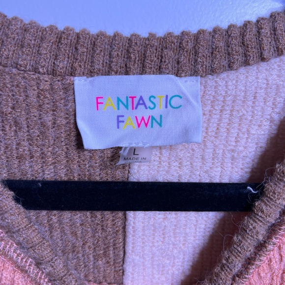 Fantastic Fawn Colorblock Waffle Knit Sweater Pullover Pink Tan Brown Size L - Picture 3 of 4